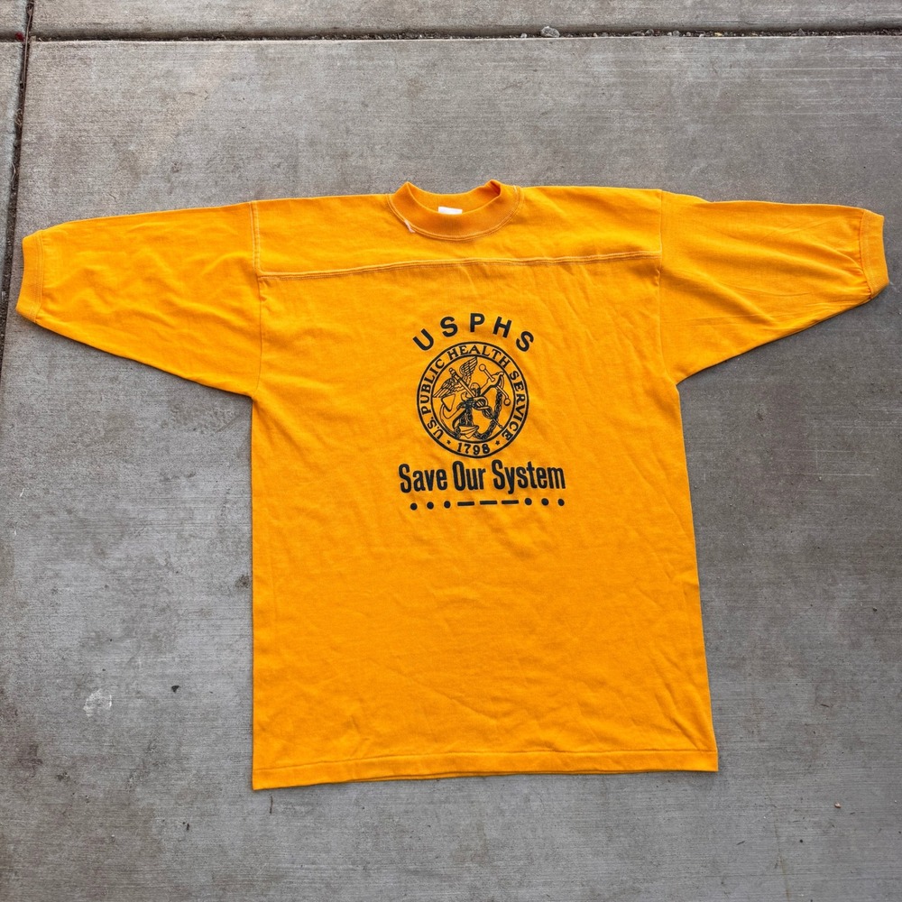 Vintage Stedman Sport-T USPHS Save Our System Jersey Shirt Yellow Mens Large
